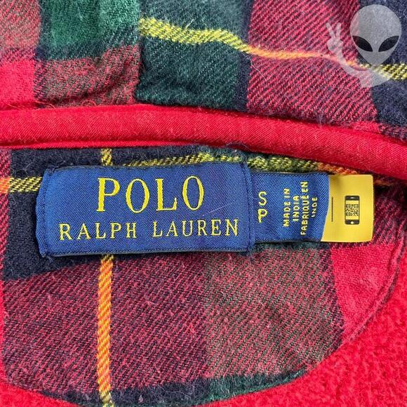 Polo Ralph Lauren Zip Hoodie Small Red Plaid Lined Vintage Jacket Y2K Gold Pony - Picture 4 of 6